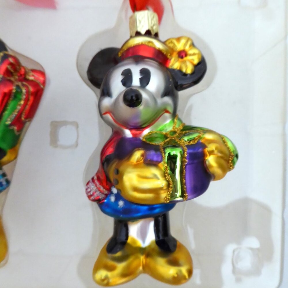 NEW 4” DISNEY MICKEY MINNIE MOUSE BLOWN GLASS HOLIDAY ORNAMENT SET - Picture 5 of 8